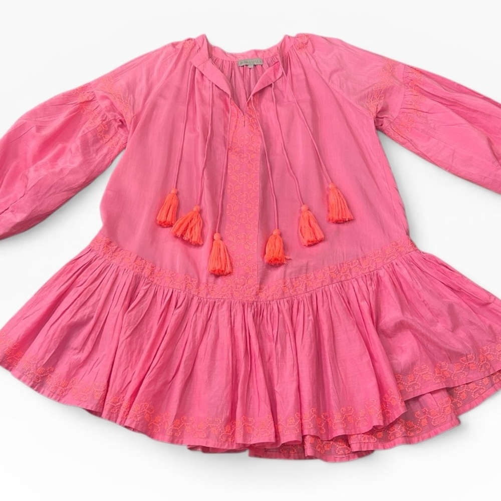 Pranella Pink Embroidered Tassel Boho Loose Fit Dress Size Small - Picture 4 of 12